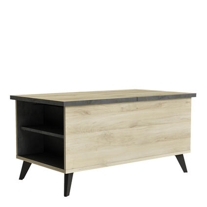 Demeyere Industrial Style Coffee Table Ideal for your Corner TV 2 Recess and 2 Drawers WAYNE Collection Brushed Oak/Black Matt L 42 x D 20 x H 14 